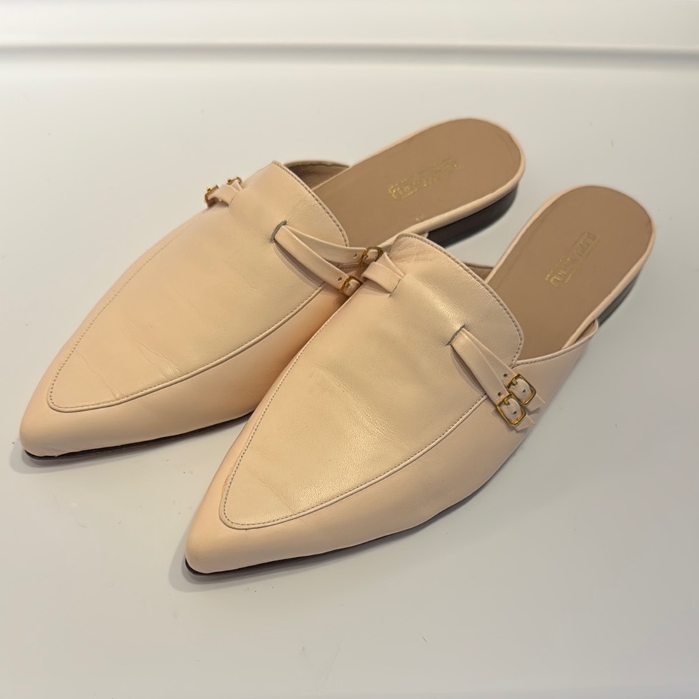 Beige Leather Mules
